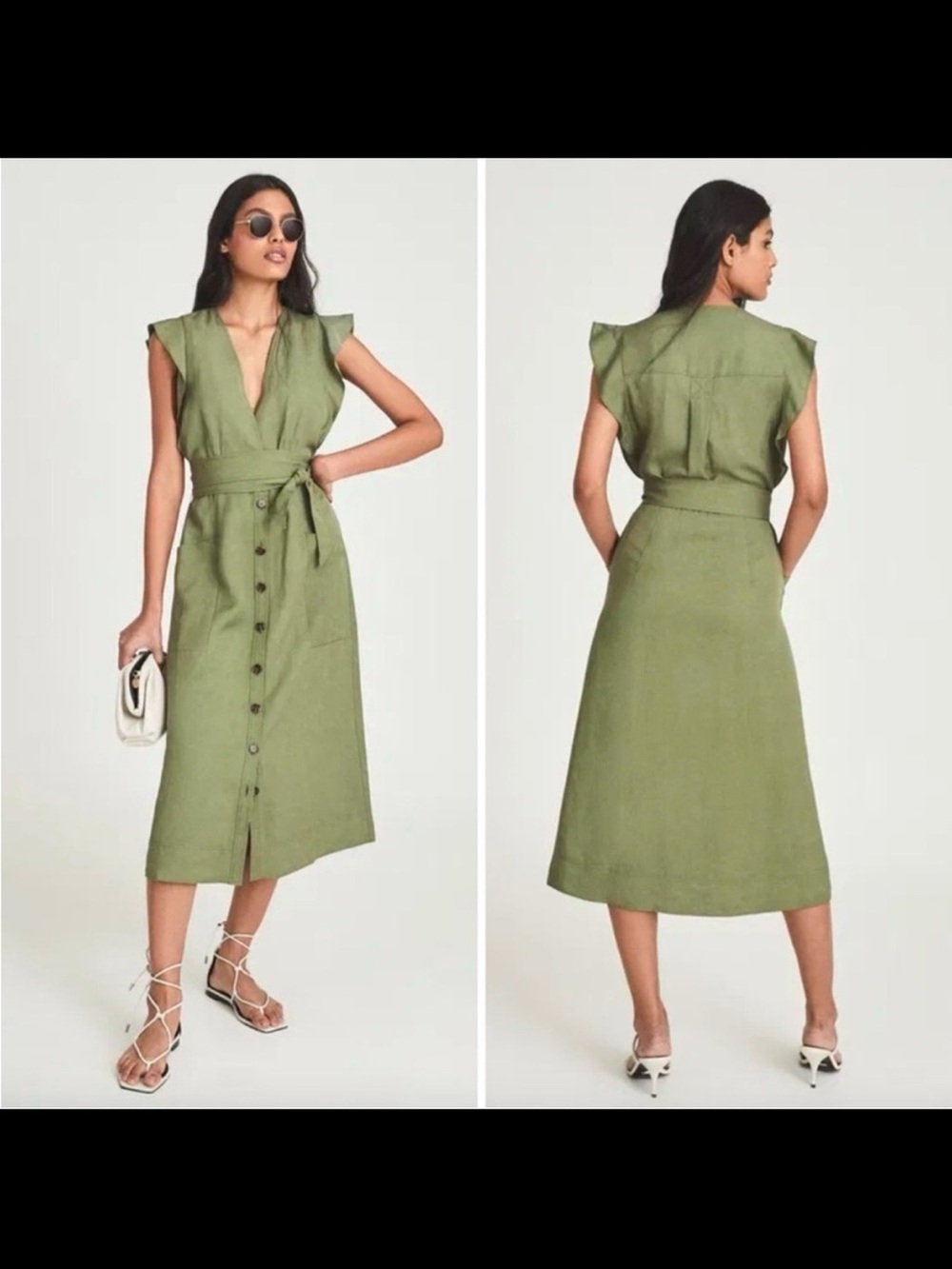 Reiss Emma Linen Blend Midi Dress Size 6